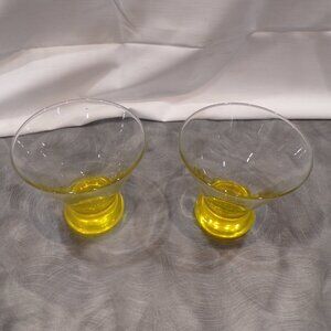 Vintage Martini Lemon Drop Yellow Bottom Stemless Glasses Set Of 2